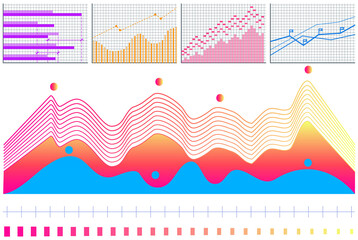 Intelligent technology hud interactive panel. Data screen with charts, diagrams. Futuristic ui infographics on white background. Diagram lines color chart, graph presentation. Annual financial report