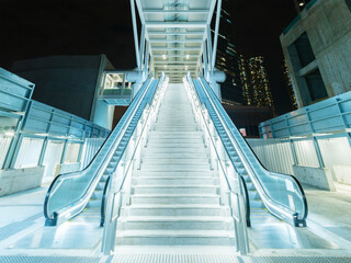 Night scenery of modern escalator in downtown district of Hong Kong city - 491203503