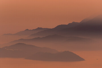 Idyllic landscape of silhouette of Lantau Island in Hong Kong