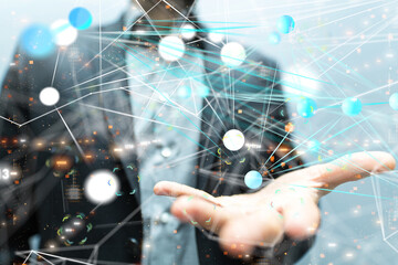 abstract lines with dots over dark background.