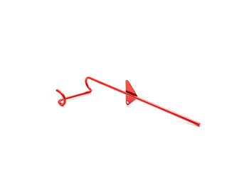 Side view red powder-coated steel pistol fishing rod holder isolated on white background