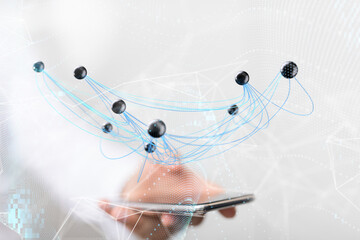 Global network. Blockchain. 3D illustration. Neural networks and artificial intelligence. Abstract