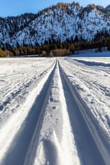 Obraz premium Langlaufloipe am zugefrorenen Lödensee bei Ruhpolding
