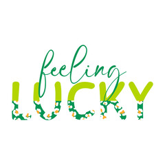 Feeling lucky Saint Patricks day clipart with half leopard green letters greeting card.