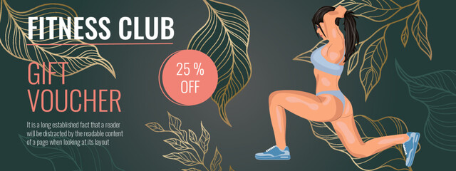 Vector gift voucher design with lines. Universal flyer template for advertising gym, yoga or sports nutrition.