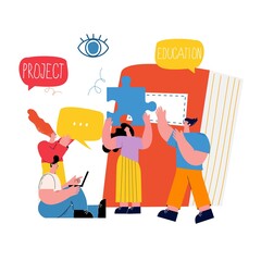 Education, learning, teaching flat vector illustration. Classes, lessons, training courses, tutorials, exams, books and research, library, online learning concept for mobile and web graphics