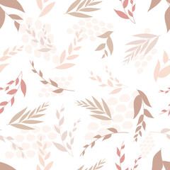 Fototapeta na wymiar Seamless vector pattern with beige leaves. Pattern with minimal modern leaves. Doodle Leaves art. Botanical vector pattern.