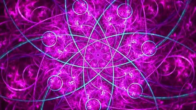 Abstract kaleidoscope fractal background - arcane pink star - seamless looping cosmic, portal spiritual journey and and mystical patterns.
