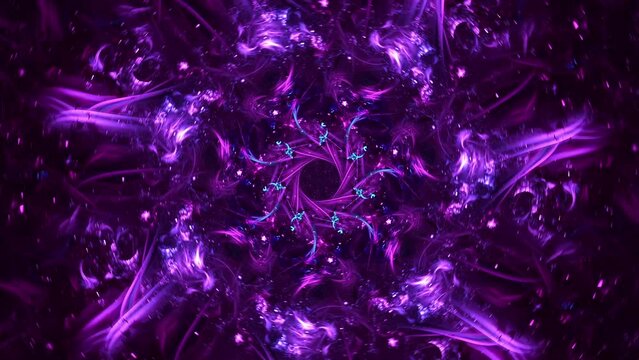 Abstract kaleidoscope fractal background - floral lavender flower - seamless looping cosmic, portal spiritual journey and and mystical patterns.