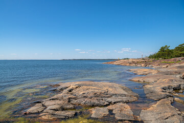 The rocky view of Porkkalanniemi, rocks, stones and Gulf of Finland, Kirkkonummi, Finland