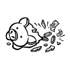 broken piggy bank, accumulation of wealth,   illustration