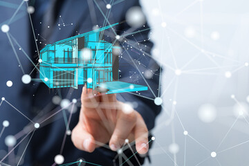 home data. Digital cyberspace with particles and Digital data network connections concept.