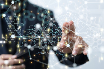 Digital cyberspace with particles and Digital data network connections concept.