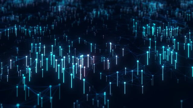 Big data visualization. Visual information. Computer code. Data networks. Concept of digital communication. 3D rendering. 4k animation.