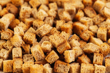 homemade bread croutons, close-up