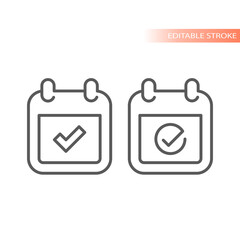 Calendar with checkmark line vector icon. Date and tick, check mark outlined symbol.