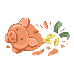 broken piggy bank, accumulation of wealth,   illustration