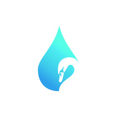 Drop of Blue Water with a White Swan silhouette vector logo