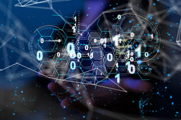 Neural network 3D illustration. Big data and cybersecurity