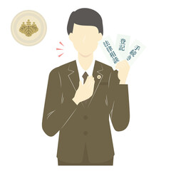 登記、供託、訴訟の専門家の男性の司法書士とバッジ