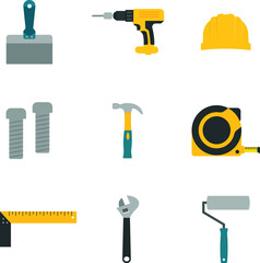 Set of Construction Tools Icons Vector Flat Illustration
