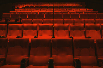 Red colored cinema seats with no people