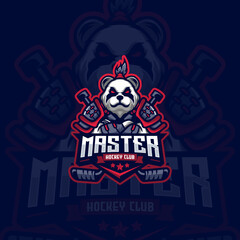Samurai Panda Mascot Logo Design Illustration For Hockey Club