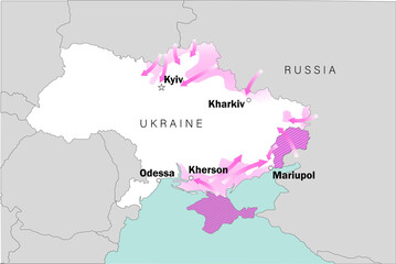 map of the war in Ukraine. Russian held area and troop movement.