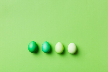 holiday preparation Multi colors Easter eggs on colored background . Pastel color Easter eggs. holiday concept with copy space