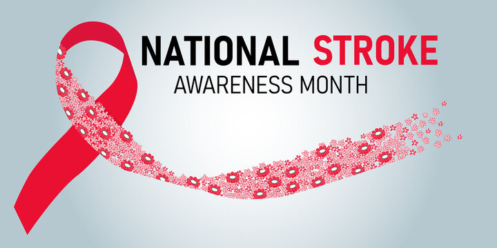 National stroke awareness month banner. Horizontal illustration of ribbon with flowers
