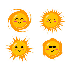 Set of happy cartoon sun design vector