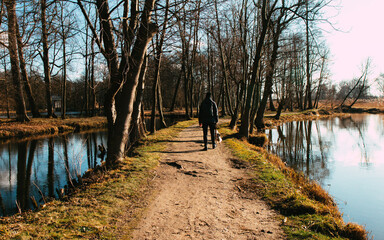 Walk with dog in the wild