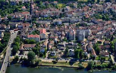 Fototapeta na wymiar Triel sur Seine, France - july 7 2017 : aerial picture of the town