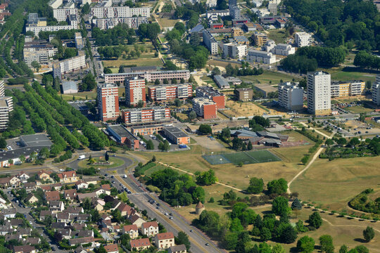 Les Mureaux, France - july 7 2017 : aerial picture of the town