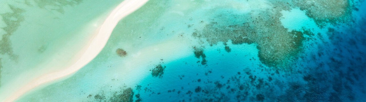 Aerial view of a coral reef in the Maldives