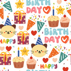 seamless pattern hand drawing birthday doodle background. for fabric print, textile, gift wrapping paper