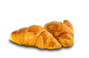 Freshly prepared homemade croissants isolated on white background.