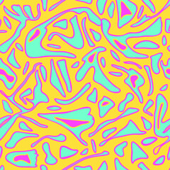 Fototapeta na wymiar Seamless vector pattern with cool pop texture on yellow background. Simple liquid flow wallpaper design. Decorative grunge fashion textile.