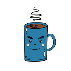 Cute cup of hot drink. Vector illustration in doodle style