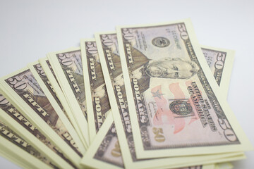 money dollar bills on a white background