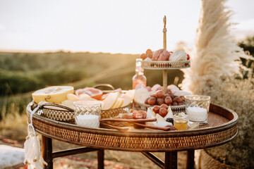 Food Snacks on Picnic Retro Table Close-up Photo