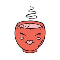 Cute cup of hot drink. Vector illustration in doodle style