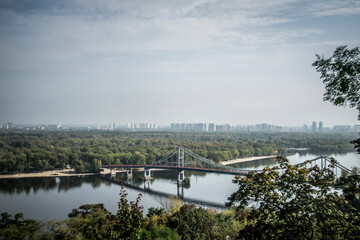 Panoramic view of the river Dnieper and bridges in Kiev, Ukraine