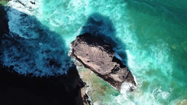 Aerial shot of rock in Canary Islands - Spain (Roque Del Moro)