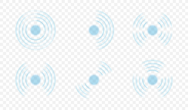 Echo sonar waves. Sound cycle pulse circular wave, pattern radar screen system, circle concentric audio speaker geometric abstract texture music broadcast, tidy vector illustration