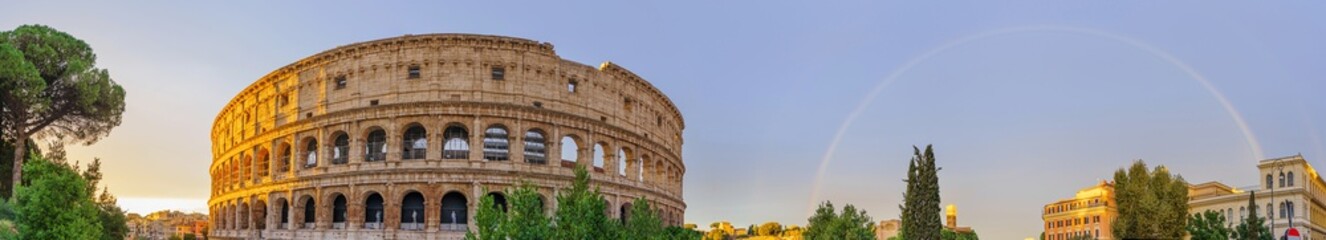  Scenic panorama of Rome with Colosseum and Roman Forum, Italy. - obrazy, fototapety, plakaty
