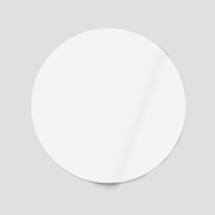 Vector folded round adhesive paper sticker with shadow on transparent background.
