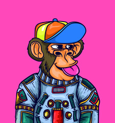 Cute monkey astronaut cartoon vector icon illustration close up