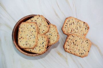 dry diet crackers with cumin and quinoa seeds