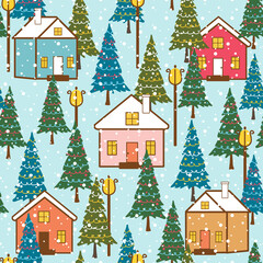 Fototapeta na wymiar Christmas lights city repeat pattern vector illustration
